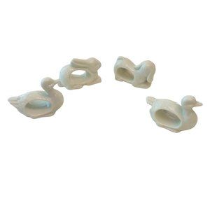 Vintage Napkin Rings Porcelain Animal Animals Set of 4 with Box 1984